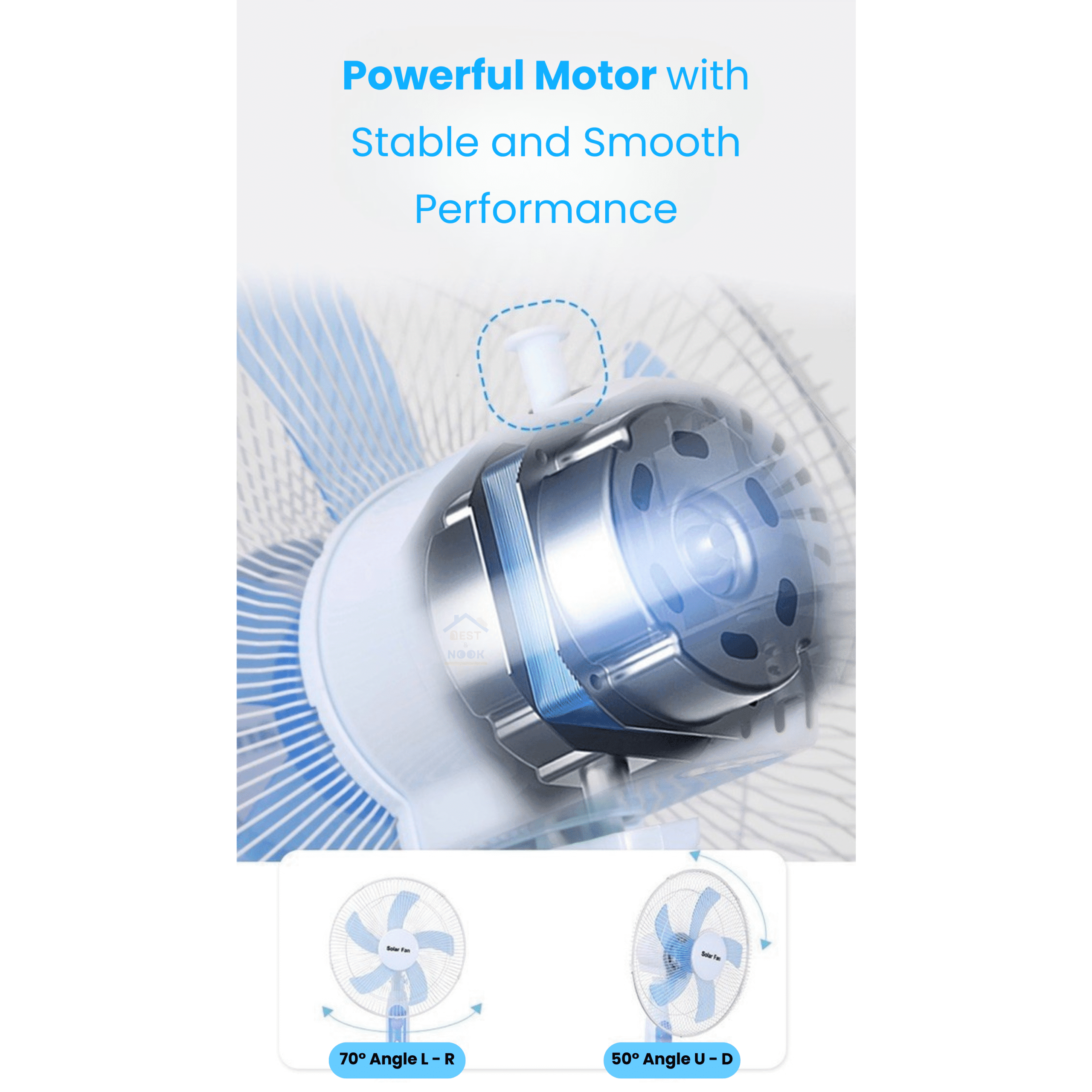 145 16" Solar Rechargeable Fan with Night Light (45 x 120 cm) - Image 2