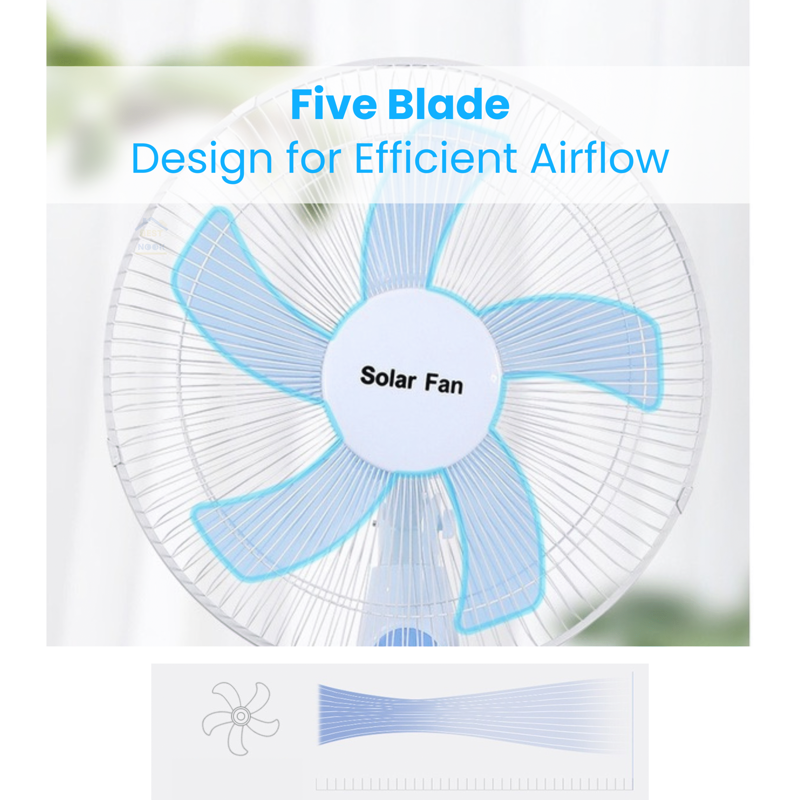 145 16" Solar Rechargeable Fan with Night Light (45 x 120 cm) - Image 3